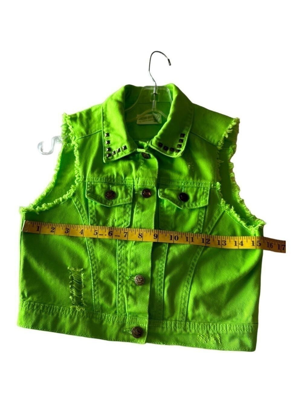 Dream Out Loud Distressed Vest Girl’s Medium Lime Green 100% Cotton Casual Vest - Picture 6 of 16